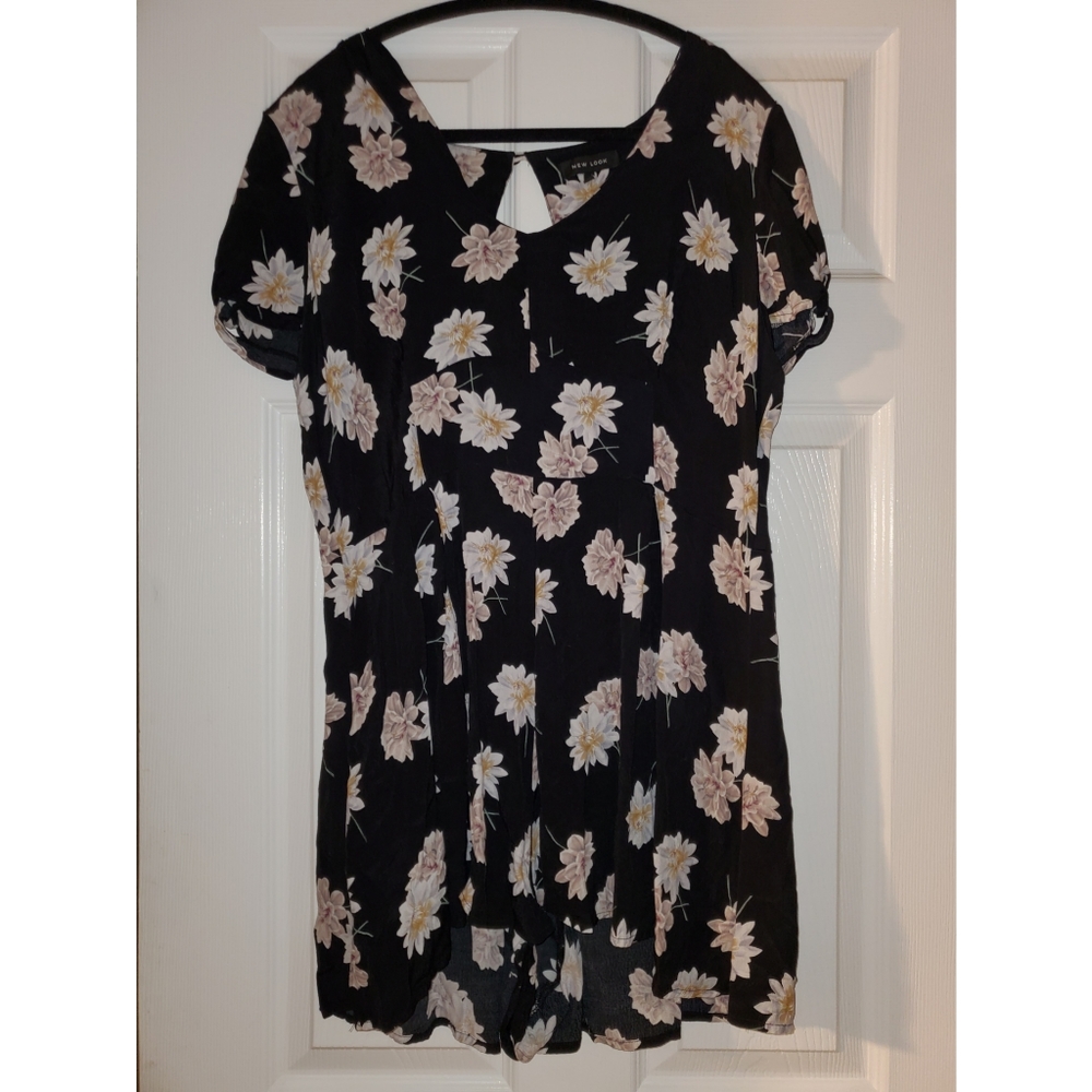 Black and white floral romper